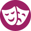 Burgundy circle with theater masks